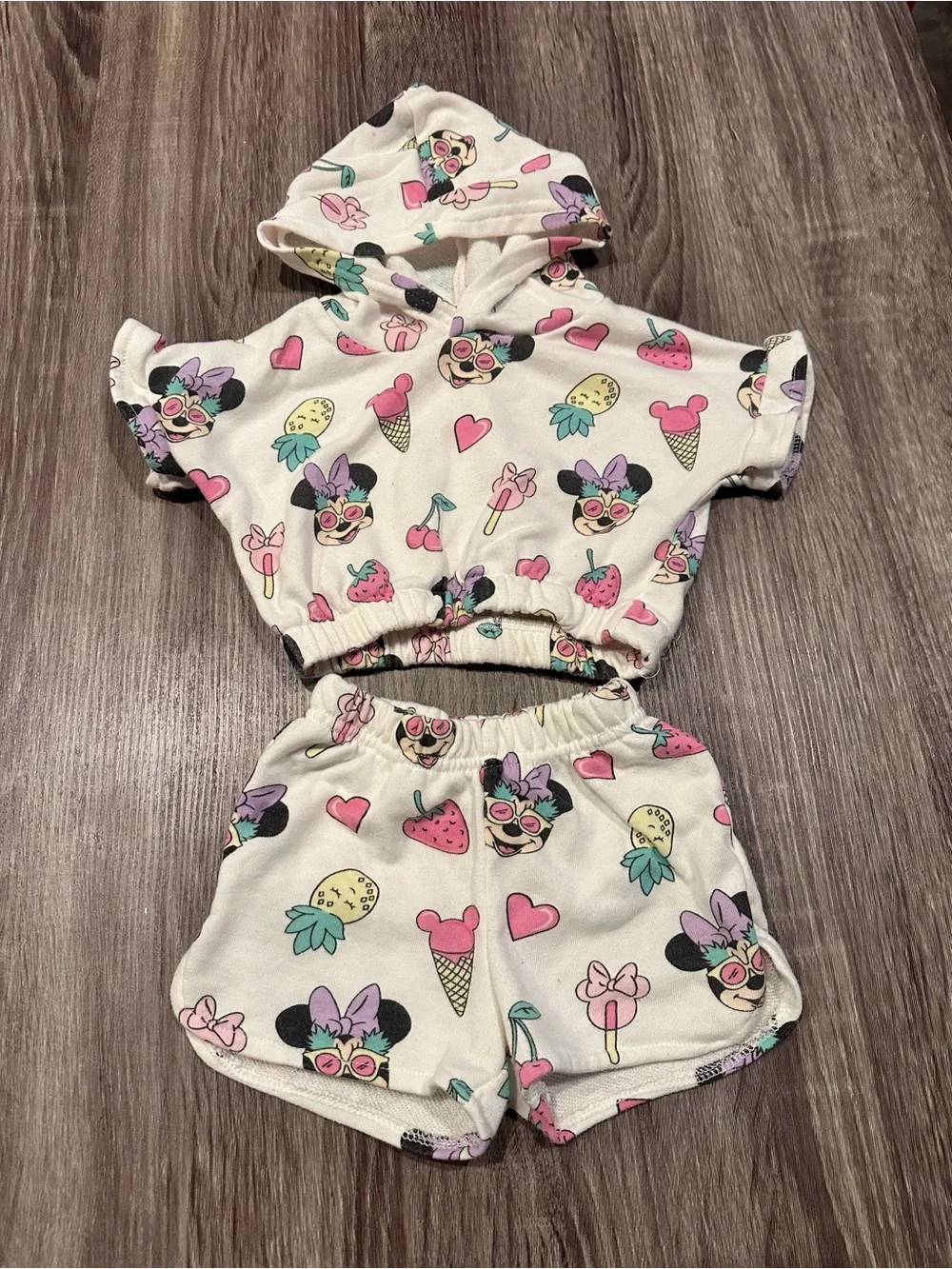 Disney Baby Cream Hoodie and Shorts Set with Pink, Purple and Teal Pastel Prints